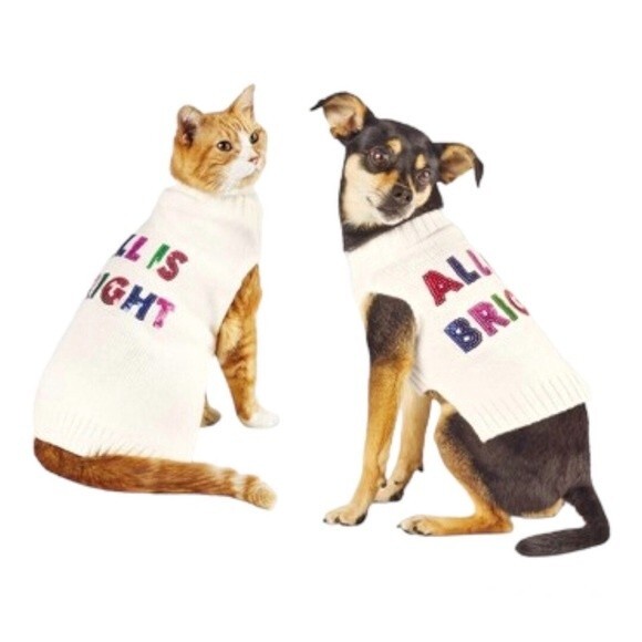Wondershop Other - Wondershop Cream All is Bright Dog and Cat Sequin Pullover Knit Sweater NWOT